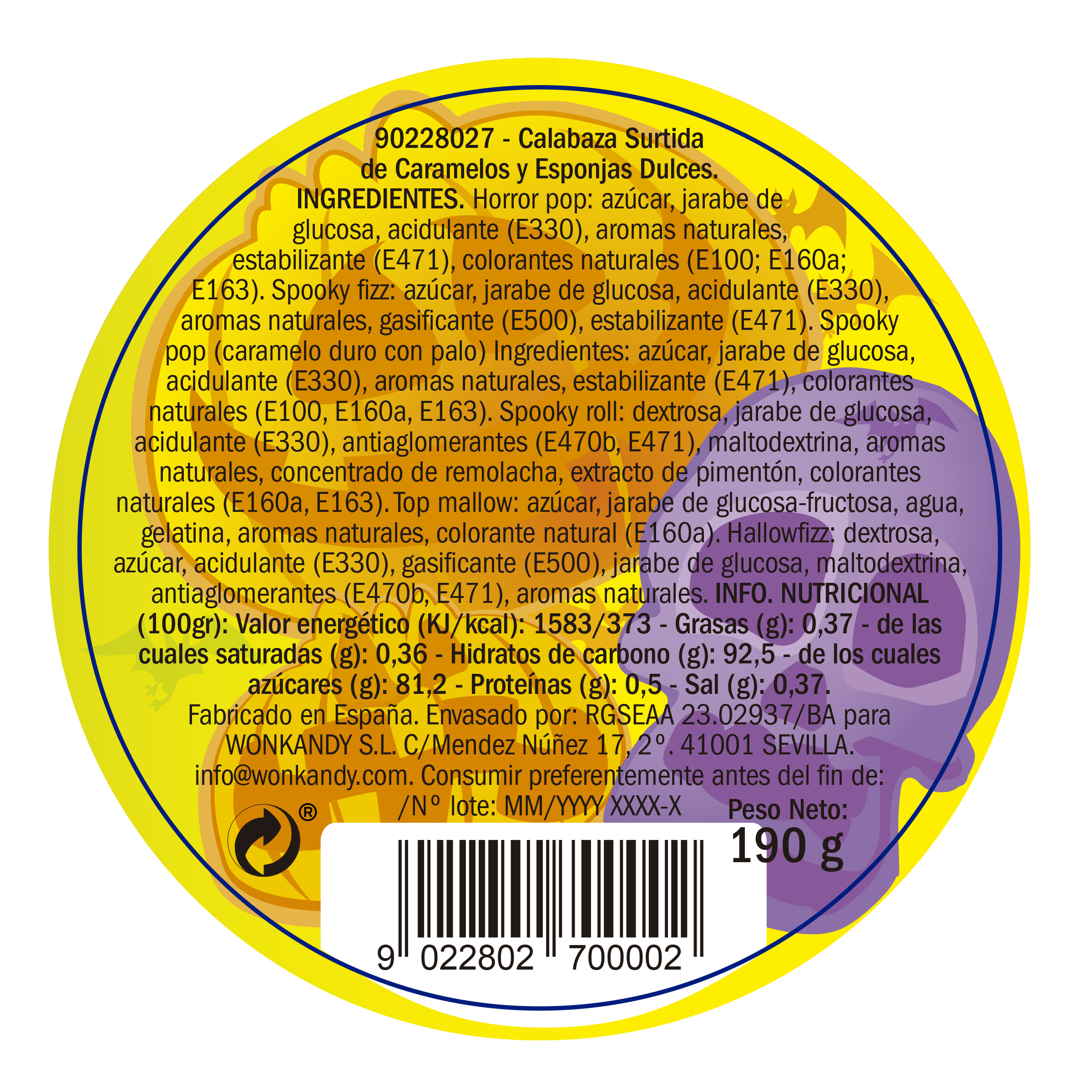 Golosina Halloween Calabaza Wonkandy 190gr