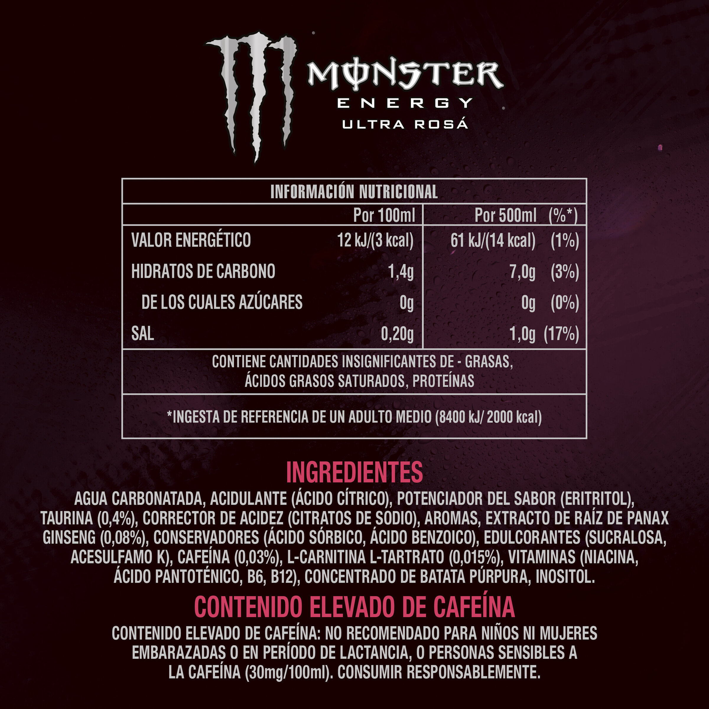 Bebida energética Energy Ultra Rosa Monster 500ml