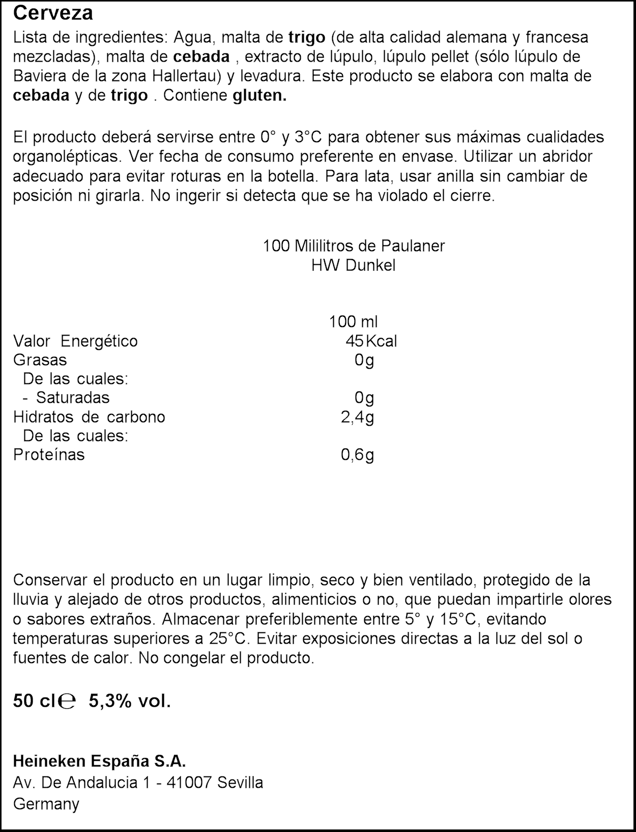 Cerveza de trigo Alemana Paulaner 50cl