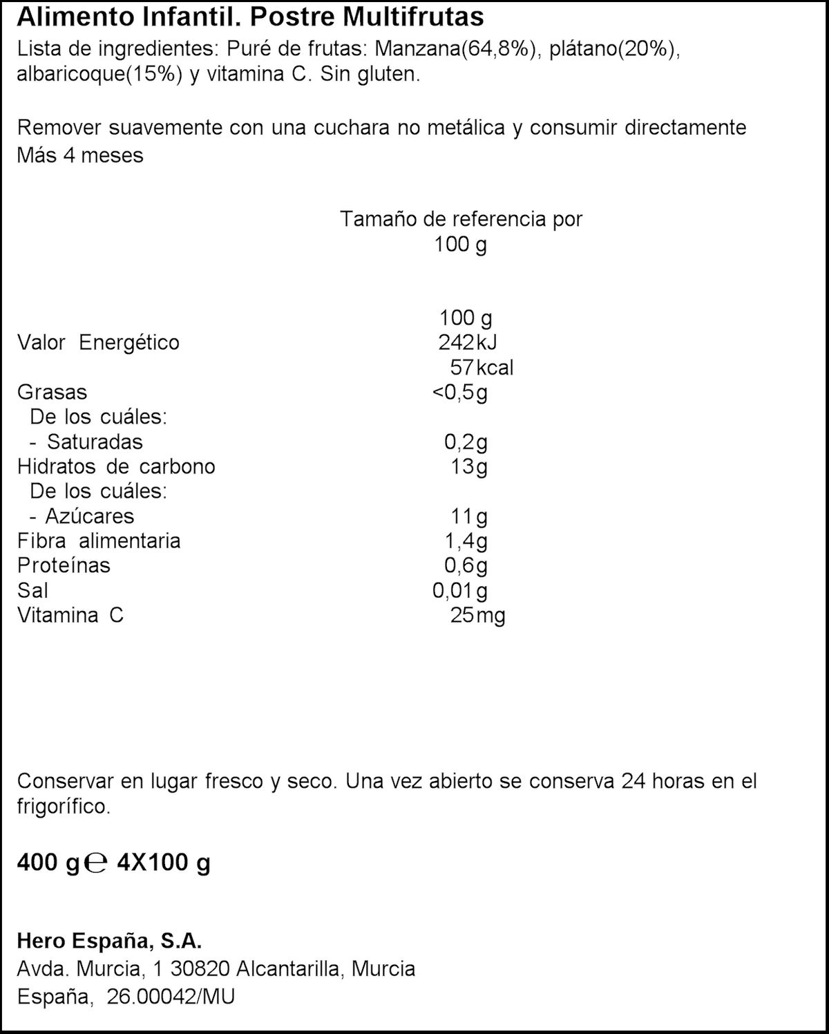 Tarro Hero Solo multifruta desde 4meses pack 4 100g