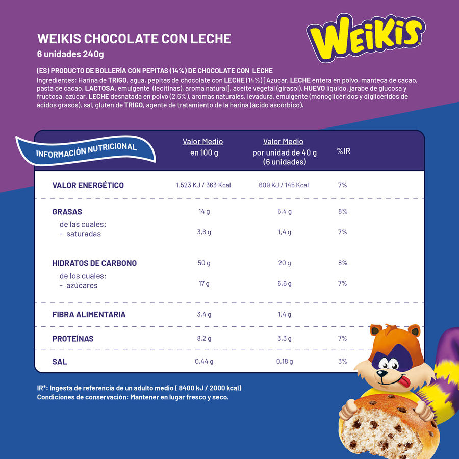Pastelito Weikis La Bella Easo pepitas chocolate 240g