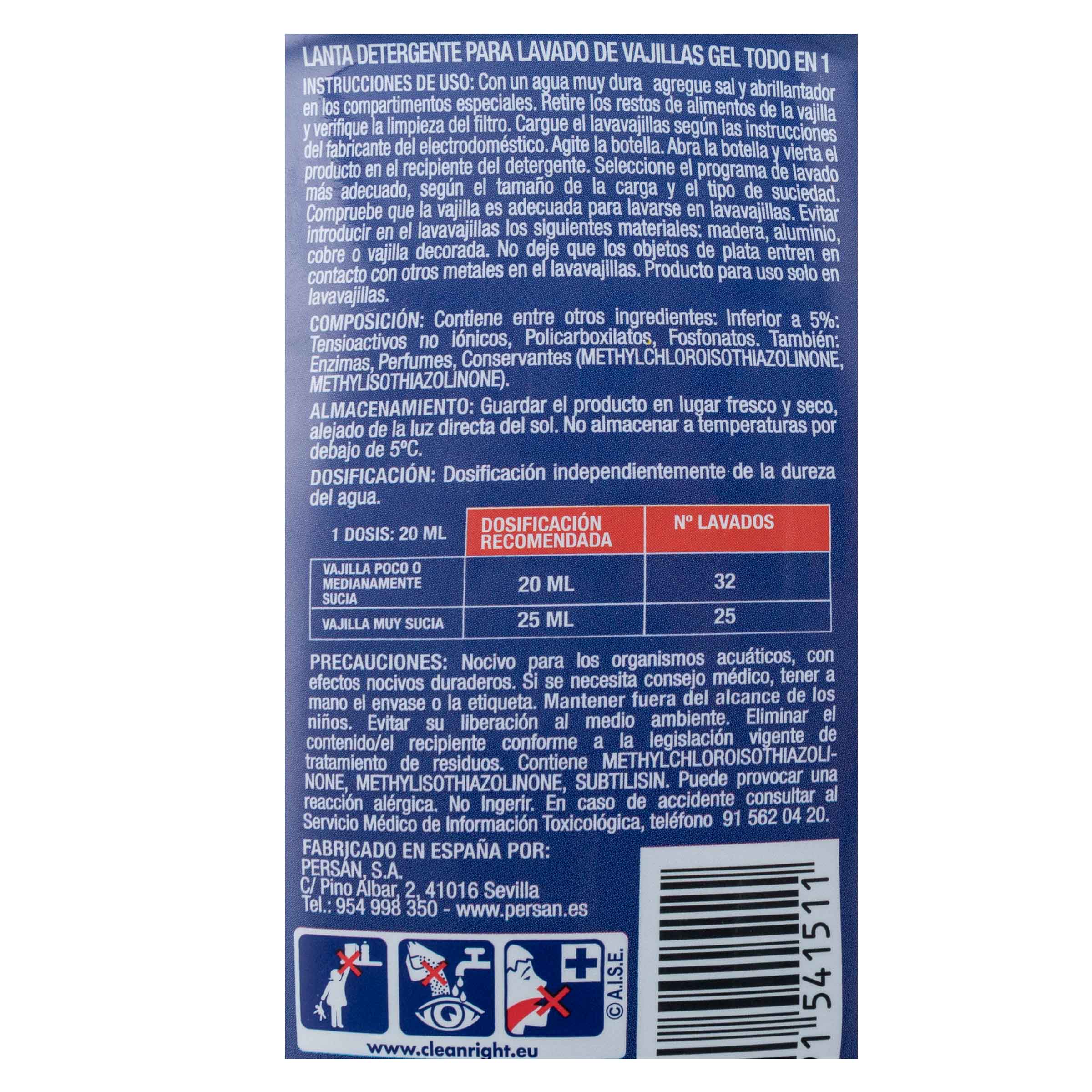 Detergente gel vajilla Lanta 32l todo en 1