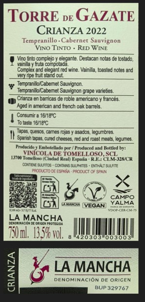 Vino tinto DO La Mancha Torre de Gazate crianza