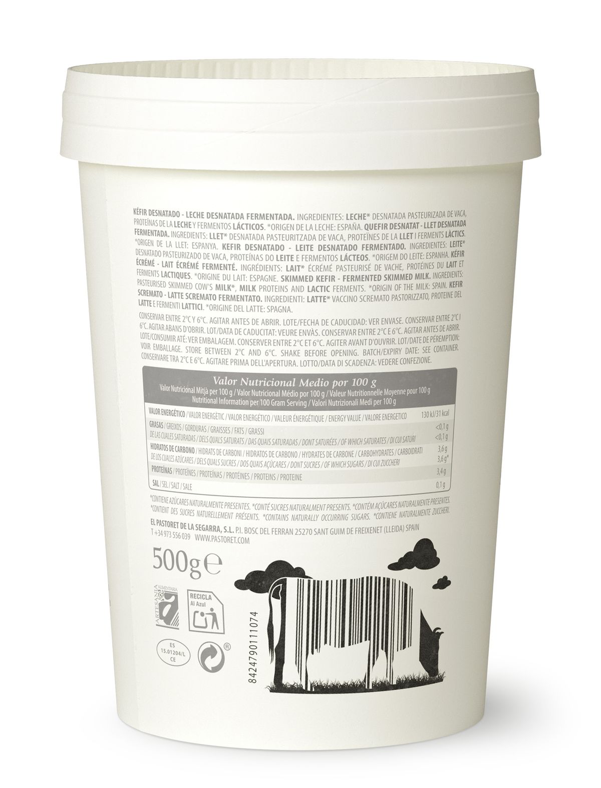 Kéfir 0% MG Pastoret 500g leche de vaca de pasto
