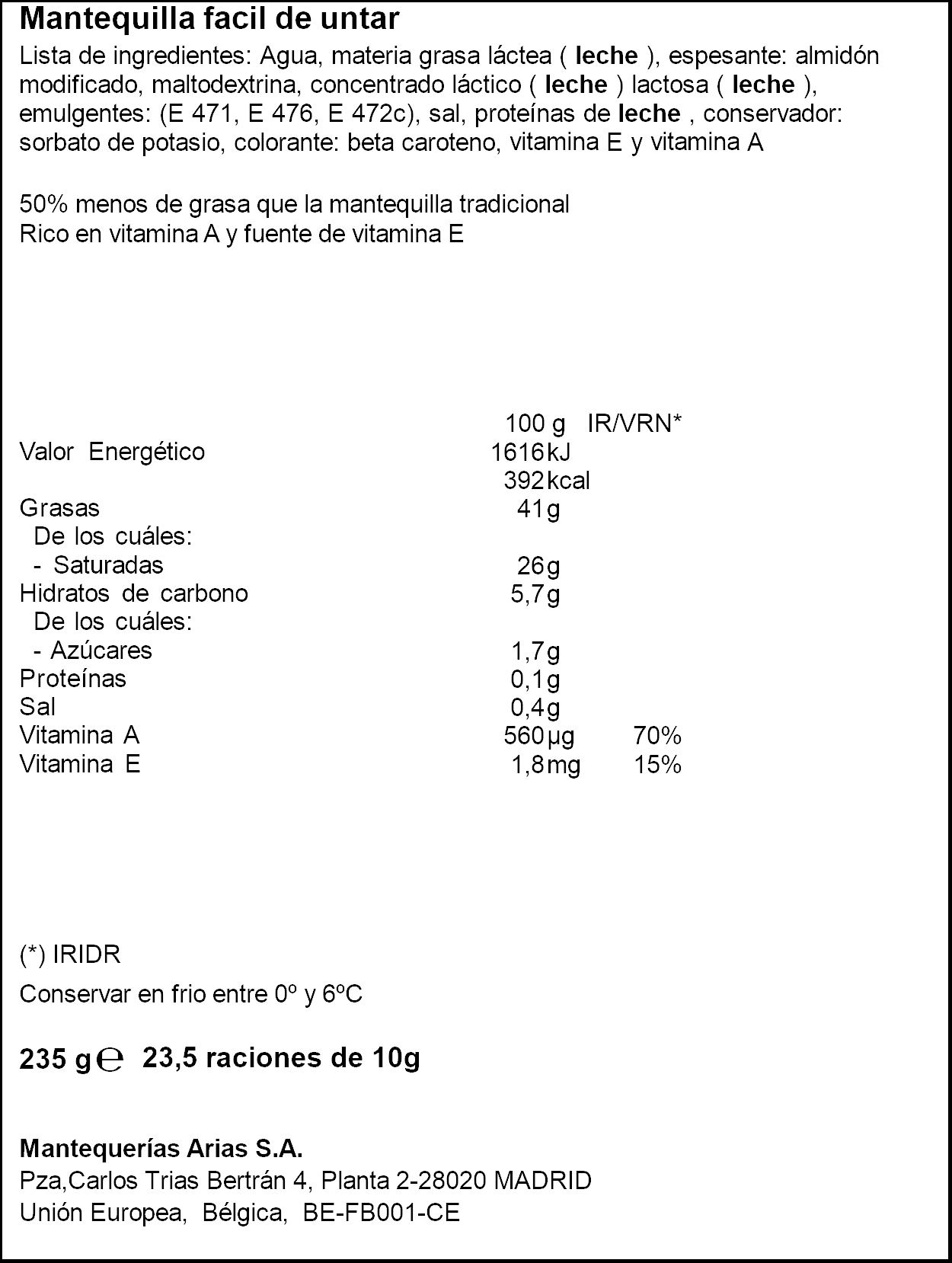 Mantequilla Arias 235g fácil untar