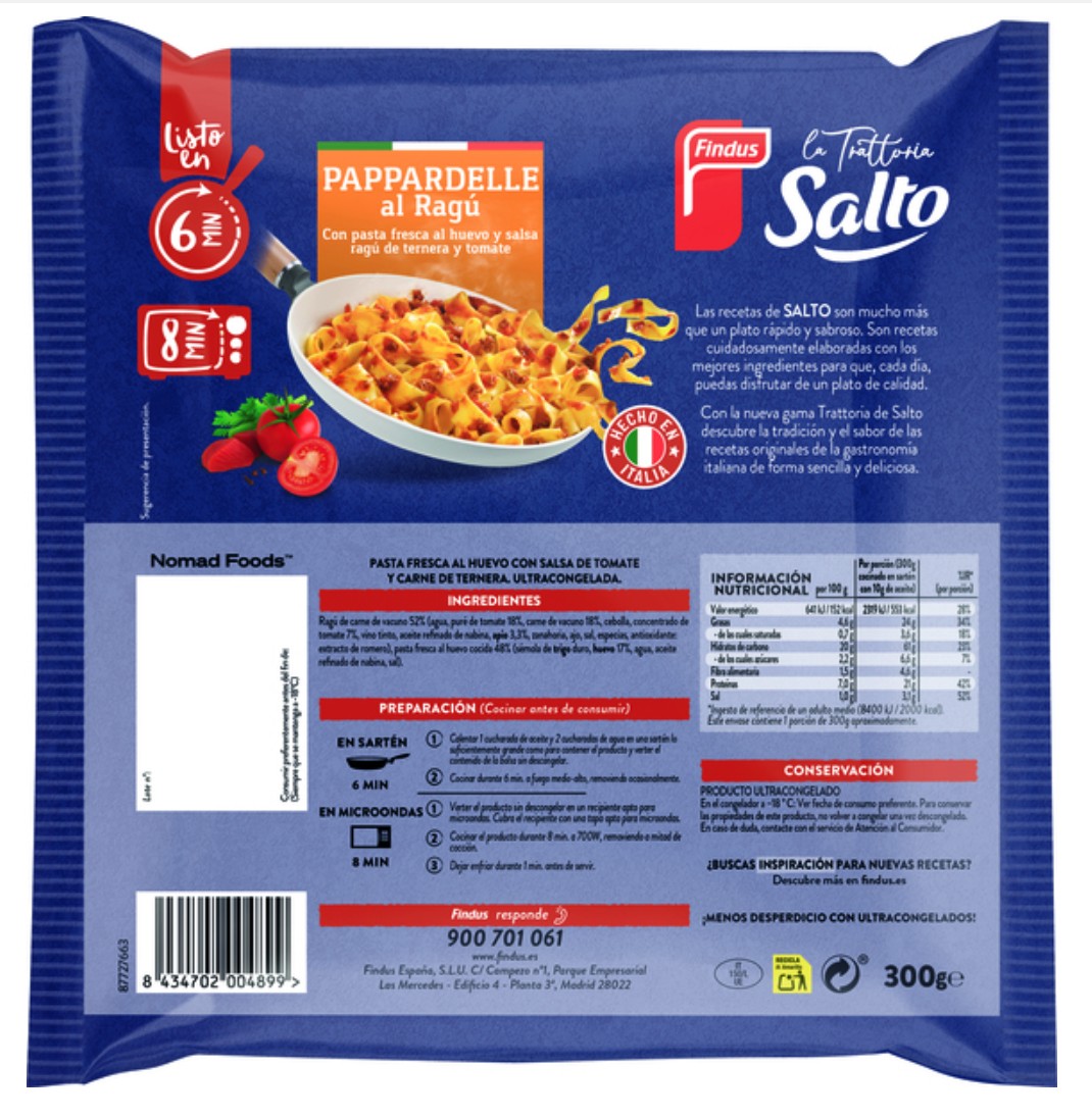 Pappardelle con salsa ragu Findus 300g