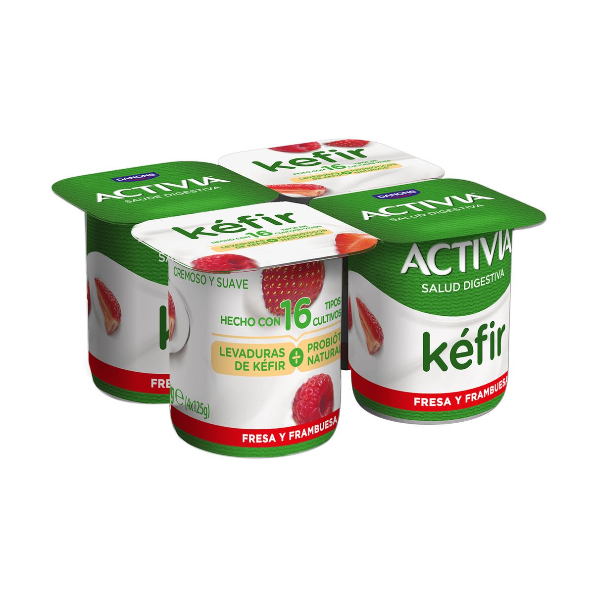 Kéfir cremoso y suave con sabor a fresa y frambuesa Danone 100 gramos