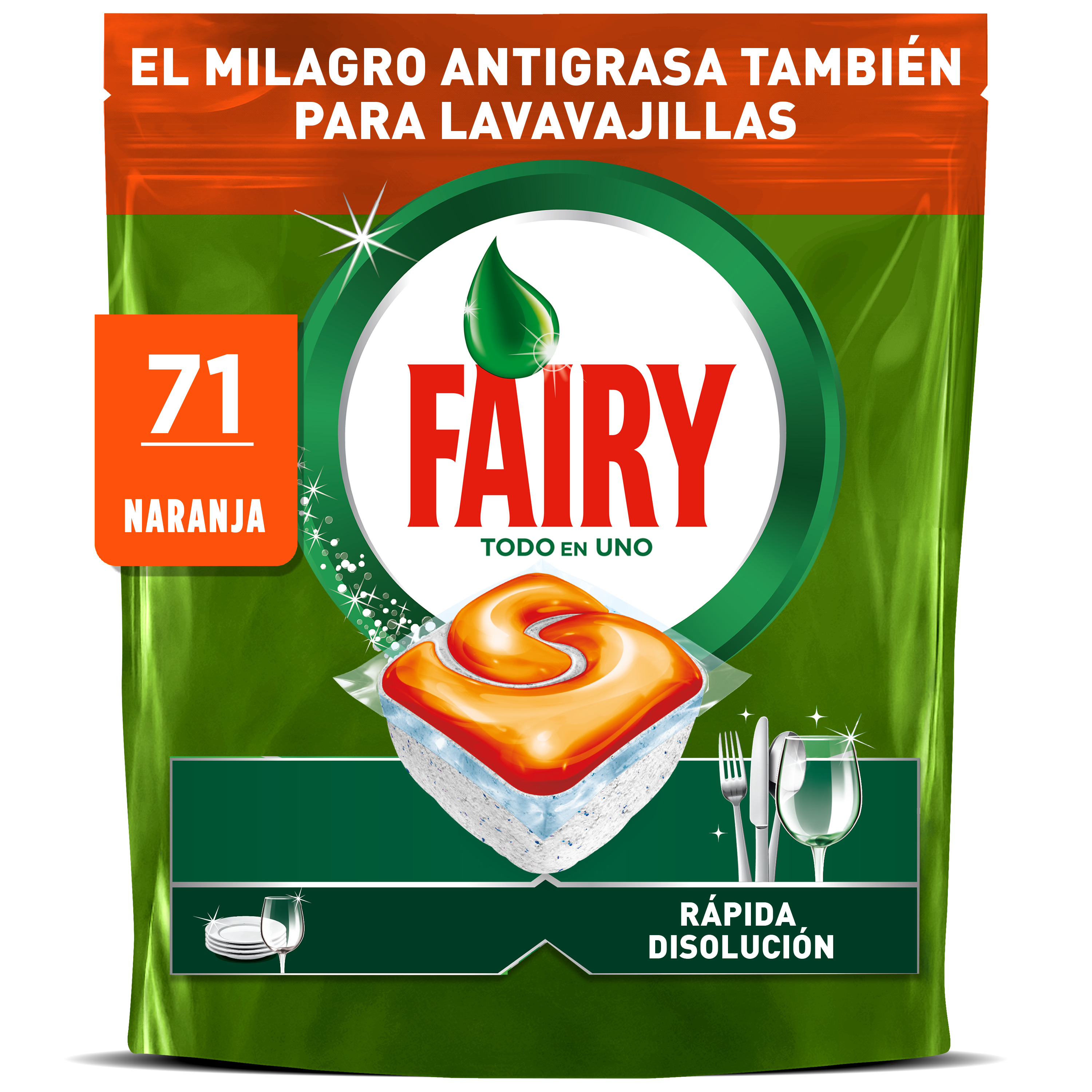 Detergente lavavajillas en cápsulas Fairy 71 unidades naranja