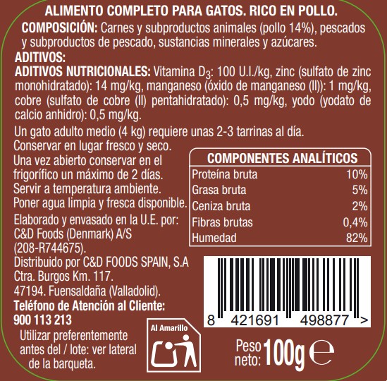 Comida húmeda gato Meque tarrina rico en pollo 100g