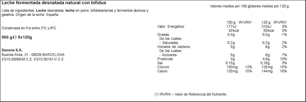 Bífidus probiótico Activia desnatado 0% materia grasa pack 8 natural