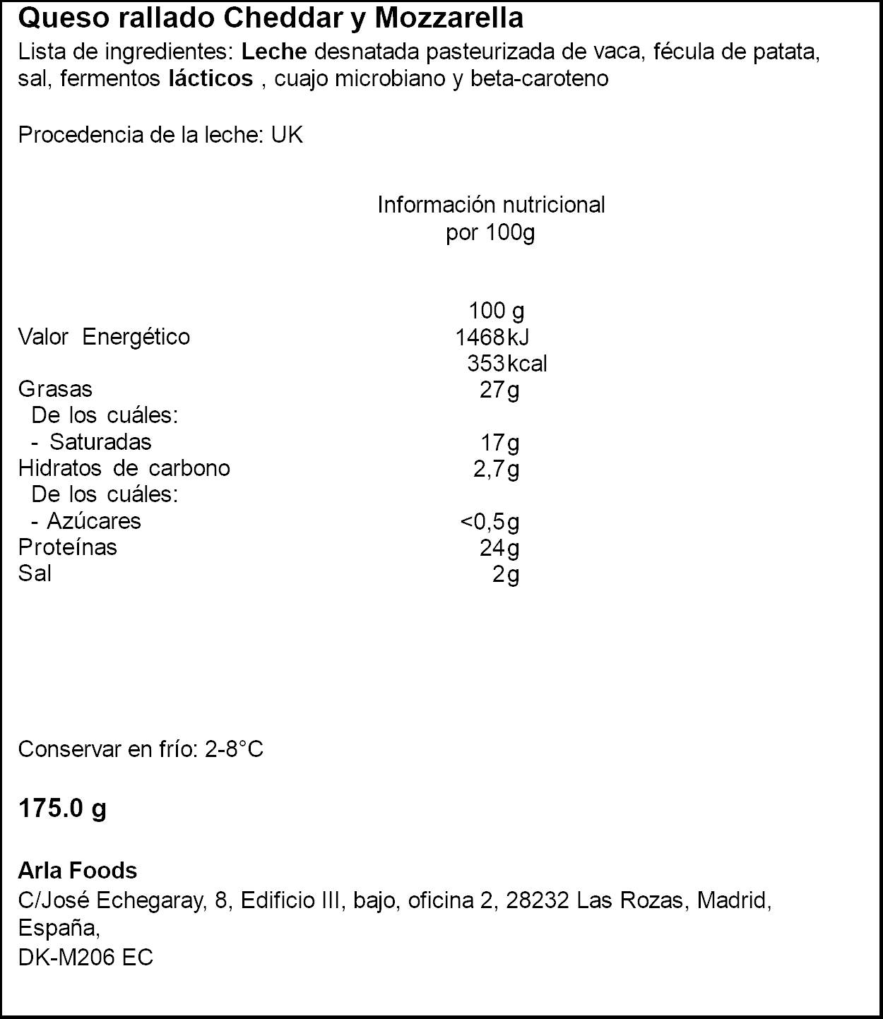 Rallado Cheddar & Mozzarella Arla 175 gr Especial Para Horno