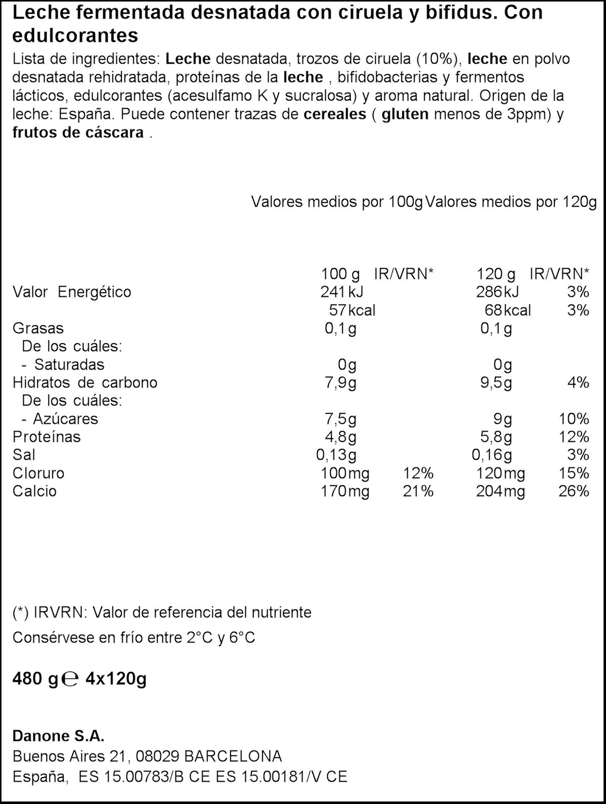 Bífidus probiótico Activia desnatado 0% materia grasa pack 4 ciruelas