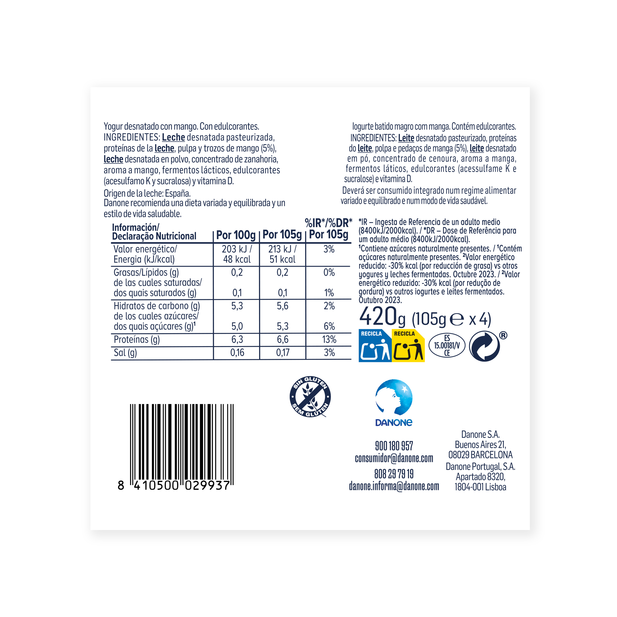 Yogur de proteina Danone Pack 4 Mango