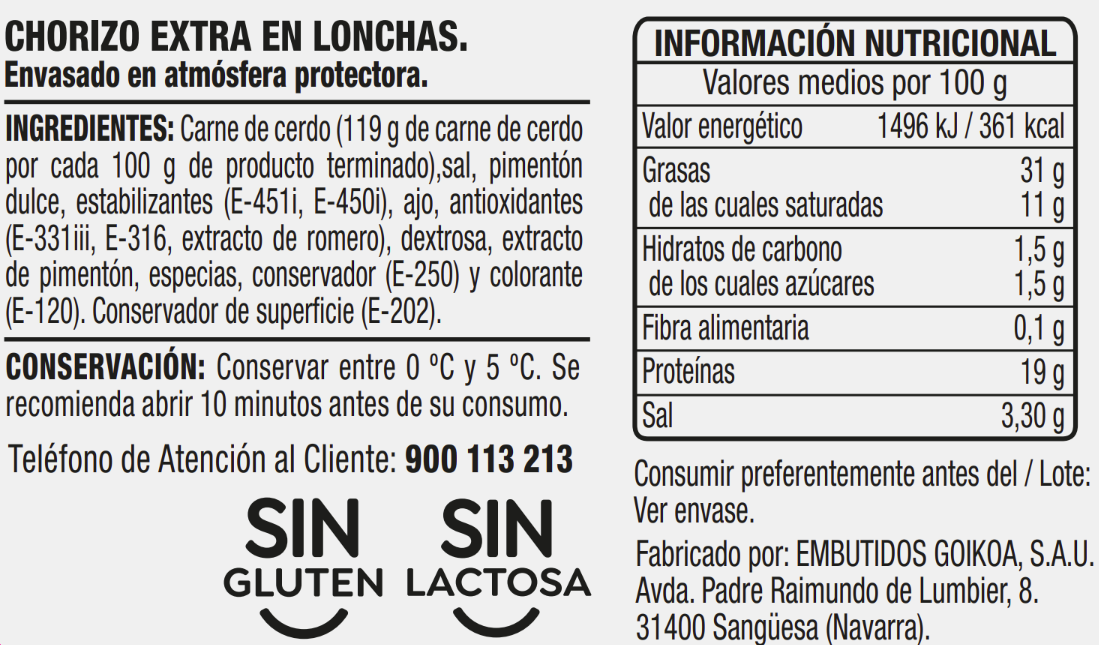 Chorizo de vela en lonchas Alipende pack 4 de 50g