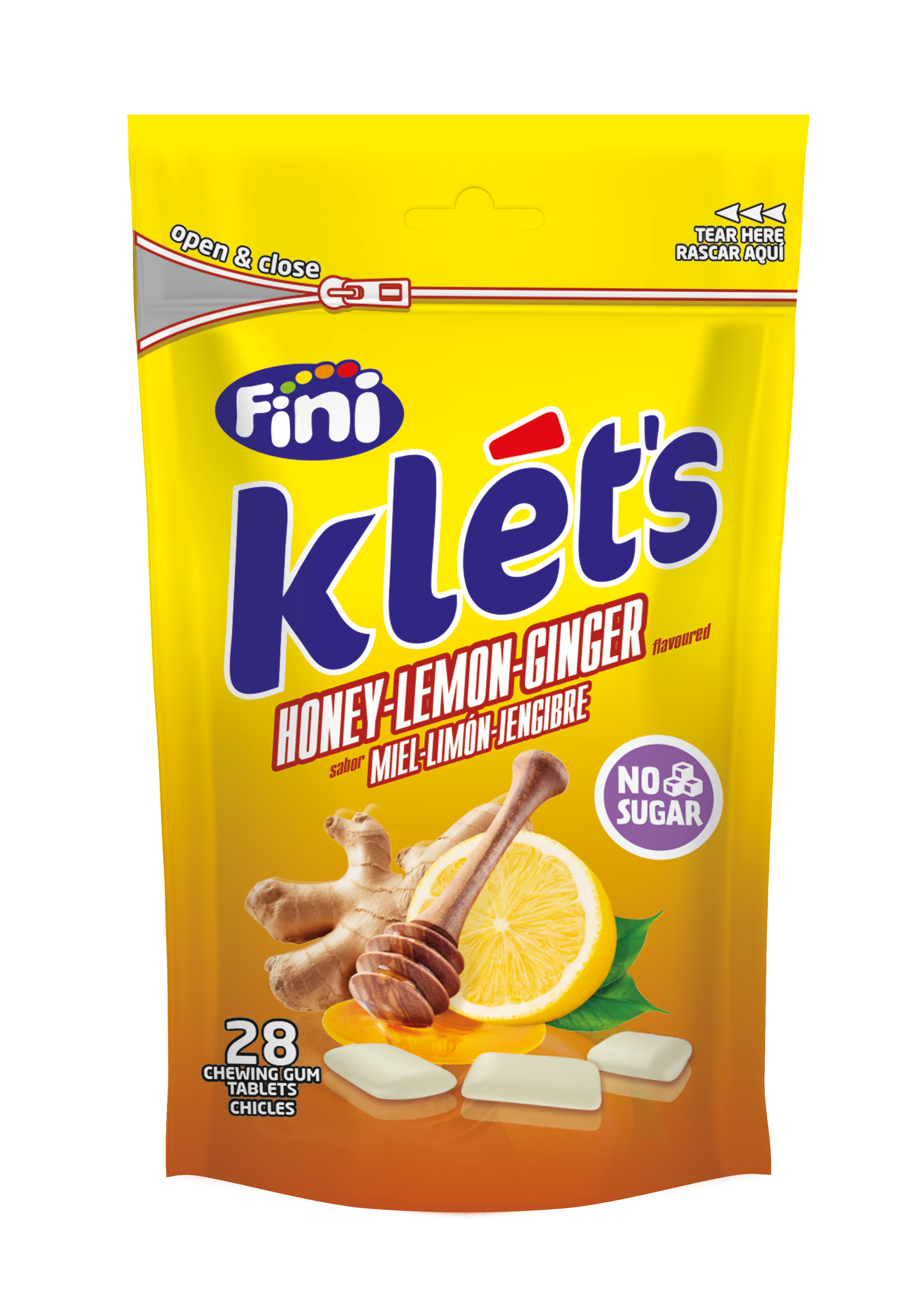 Chicles de miel limón jengibre sin azúcar Klets Fini 39g