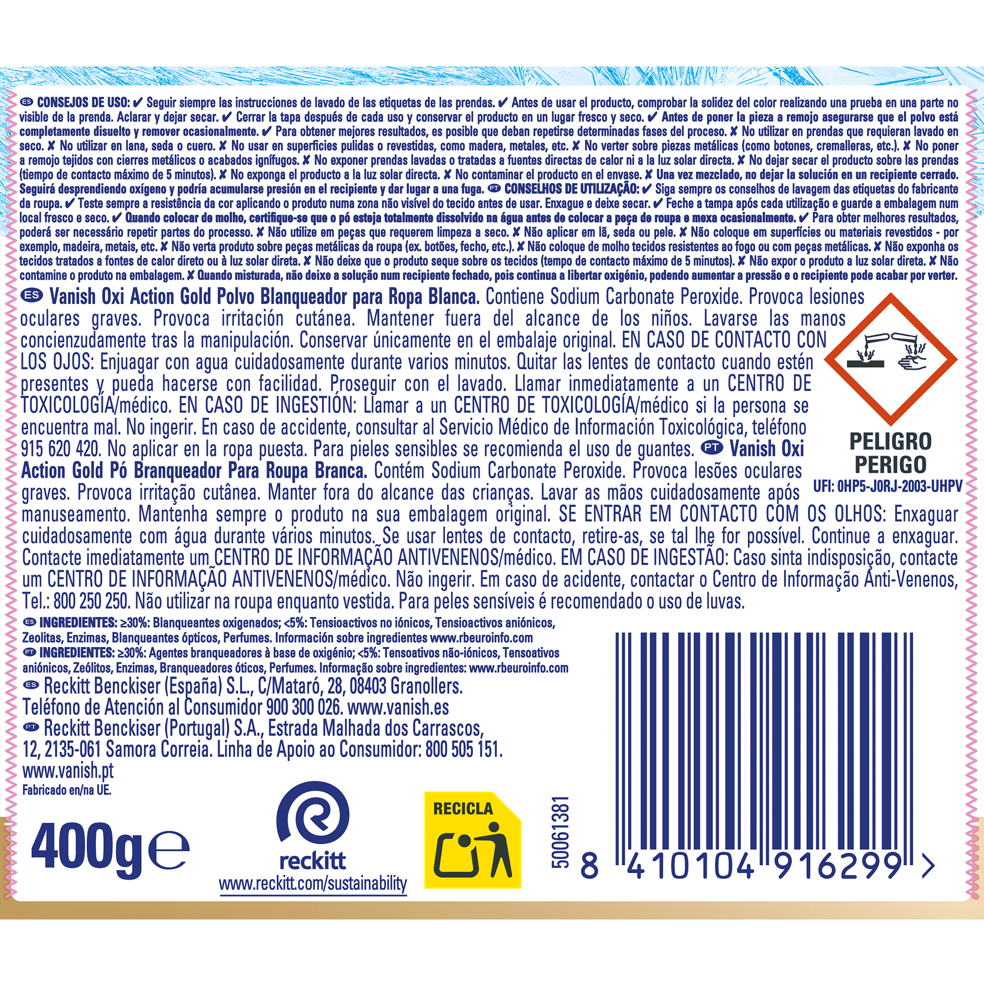 Quitamanchas en polvo Vanish 400 gr Gold White