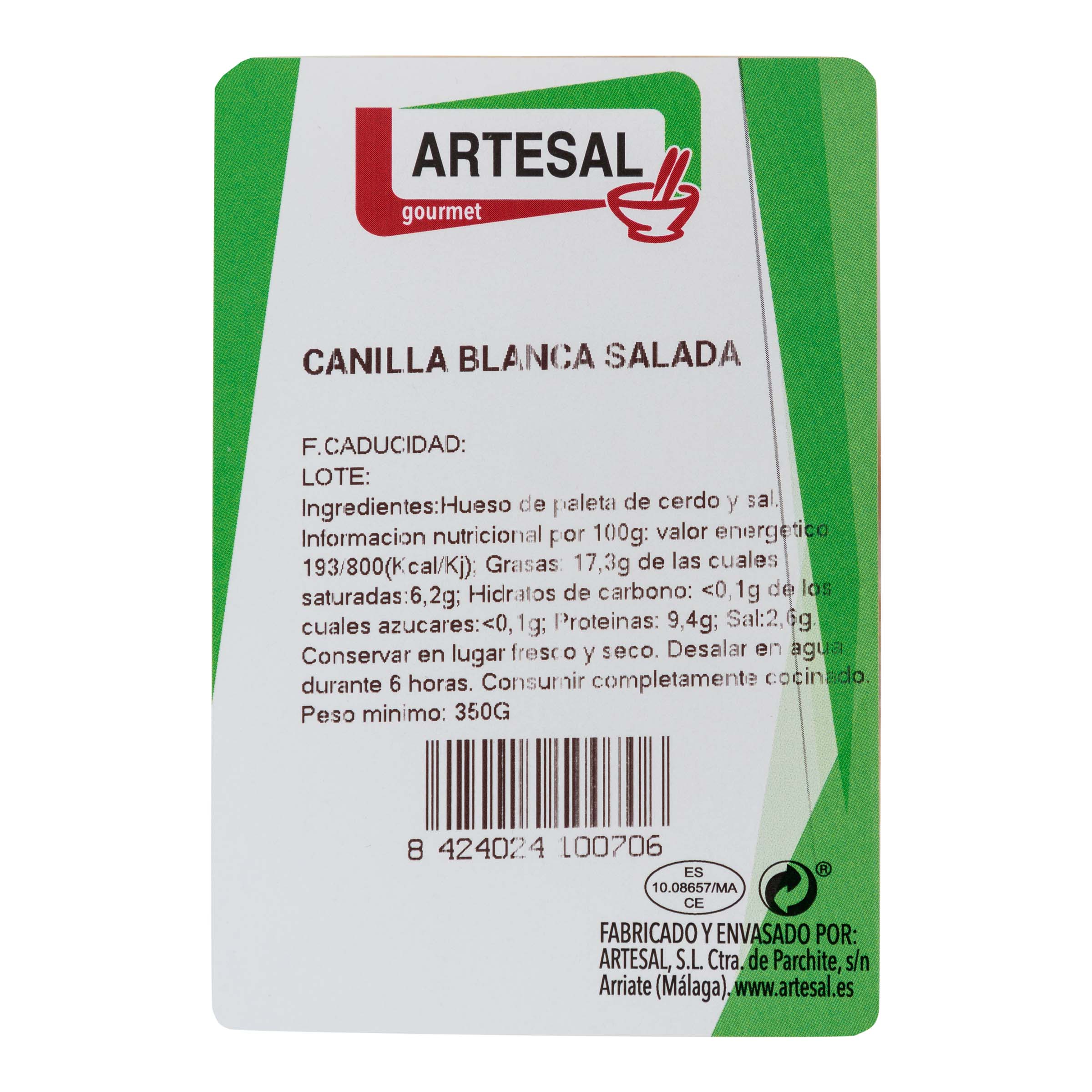 Canilla blanca salada Artesal 350g