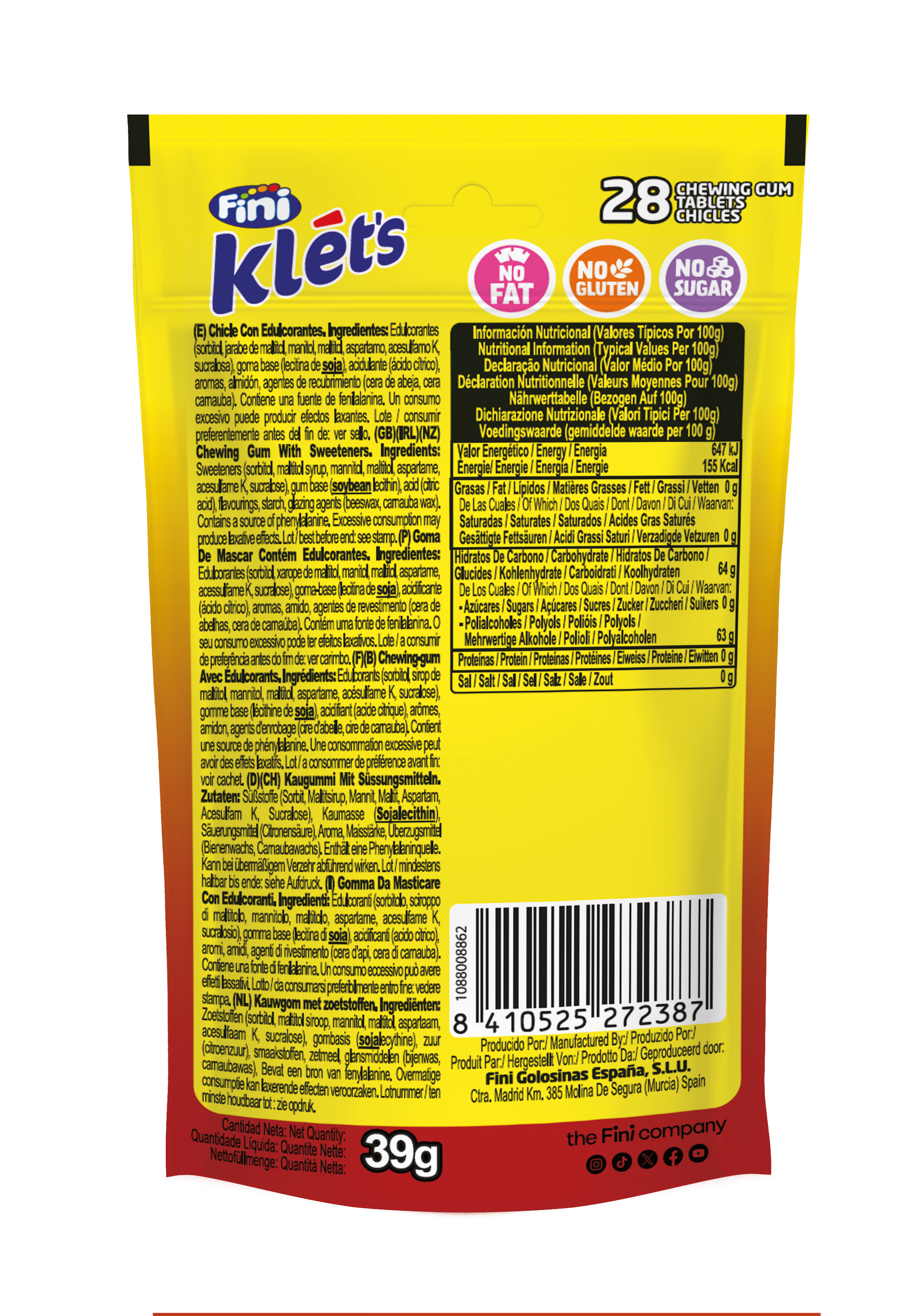 Chicles de miel limón jengibre sin azúcar Klets Fini 39g