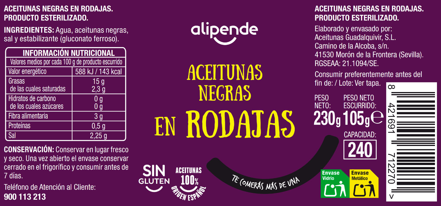 Aceitunas en rodajas Alipende 105g negra