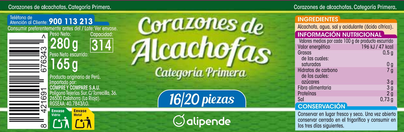 Alcachofa Alipende 20/25 165g