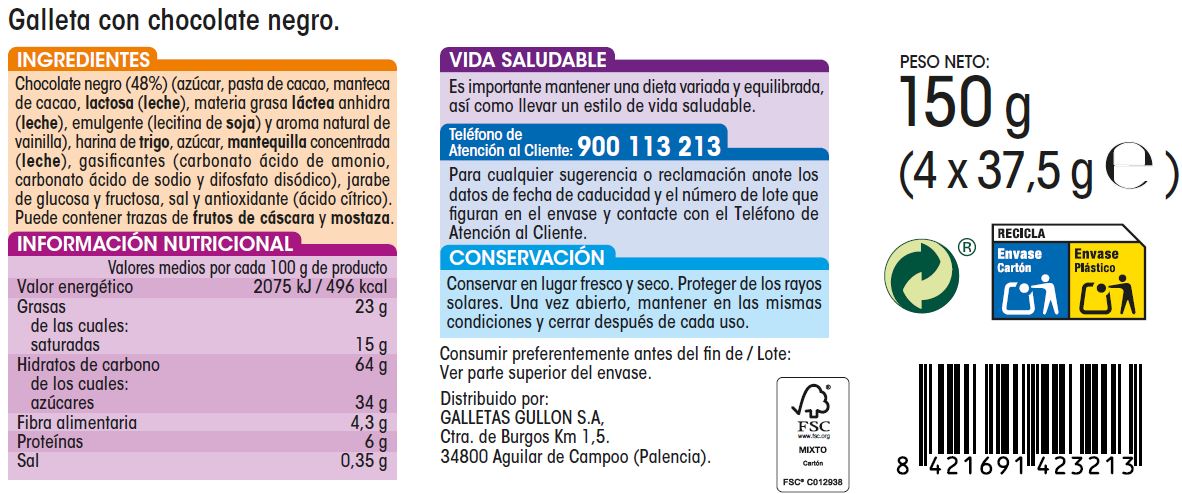 Galletas de chocolate negro tableta Alipende 150g