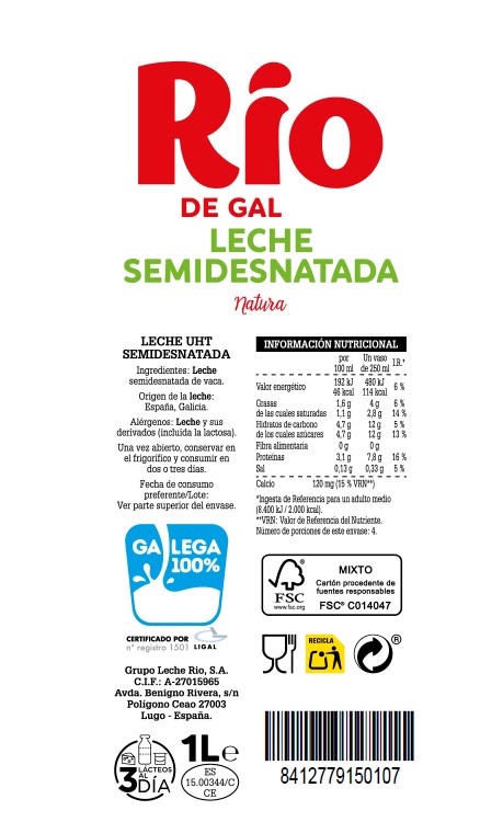Leche Río 1l semidesnatada
