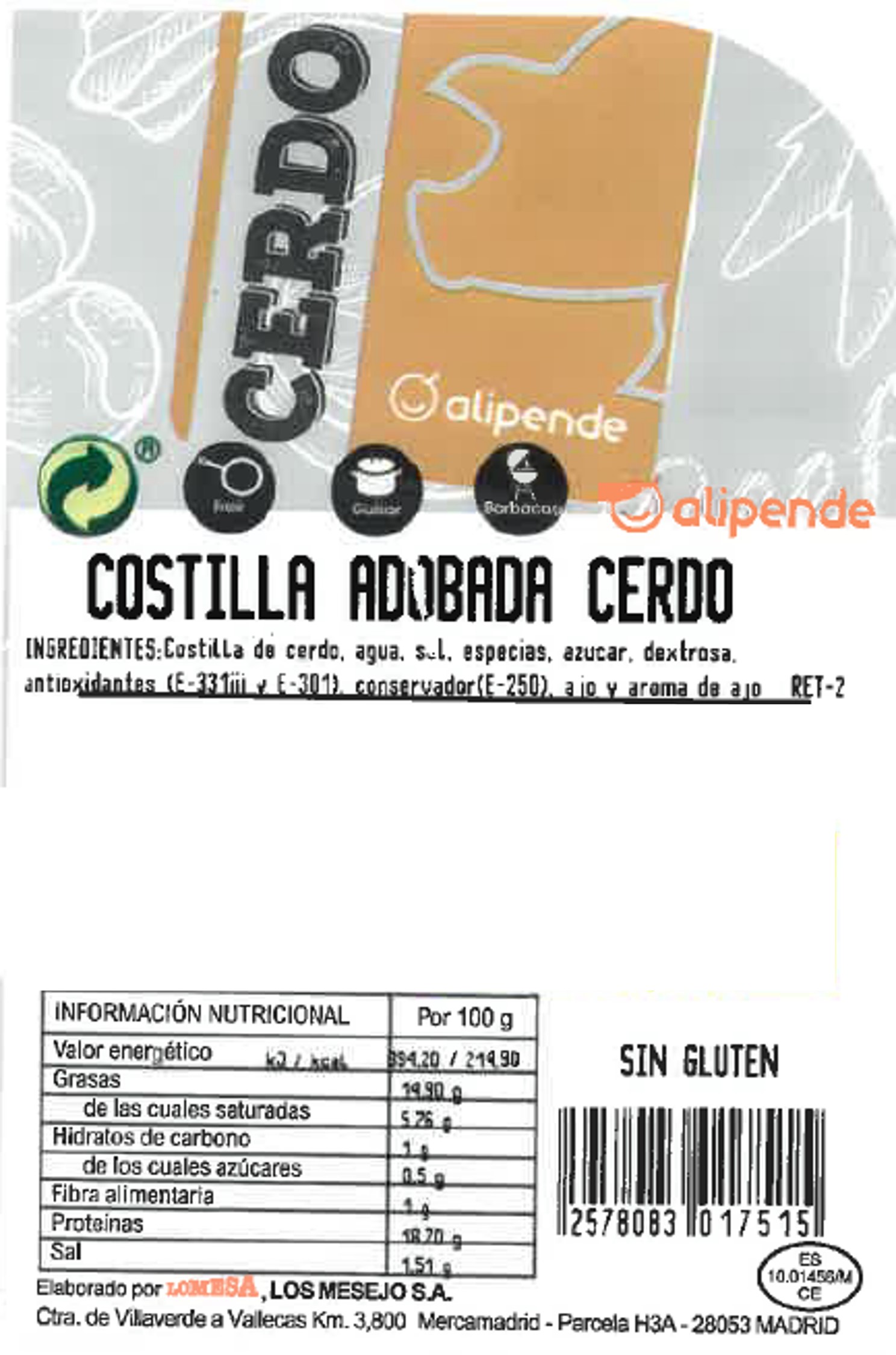Costilla de cerdo adoba Alipende