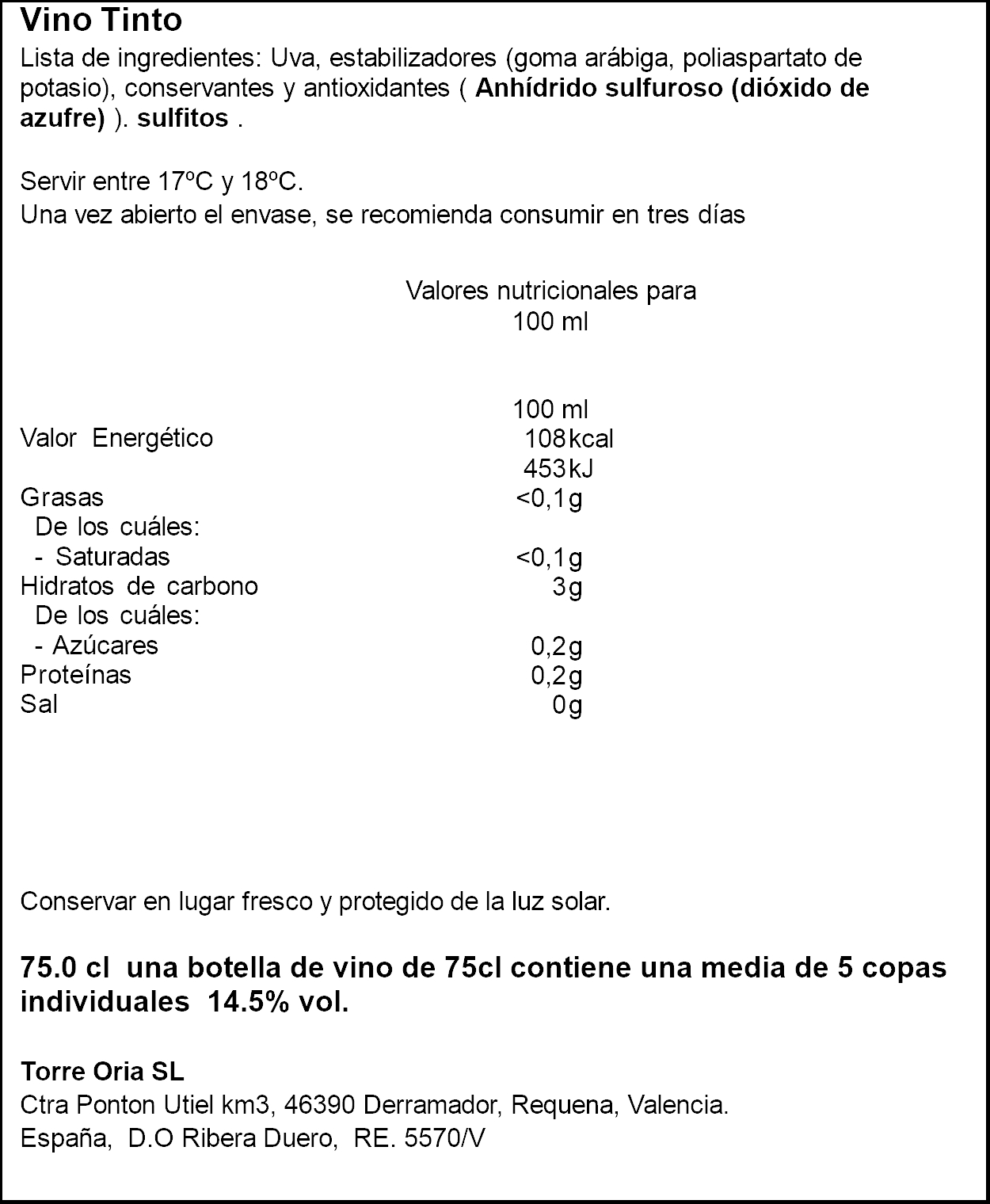 Vino tinto DO Ribera del Duero Tonteo 75cl Tinta del País