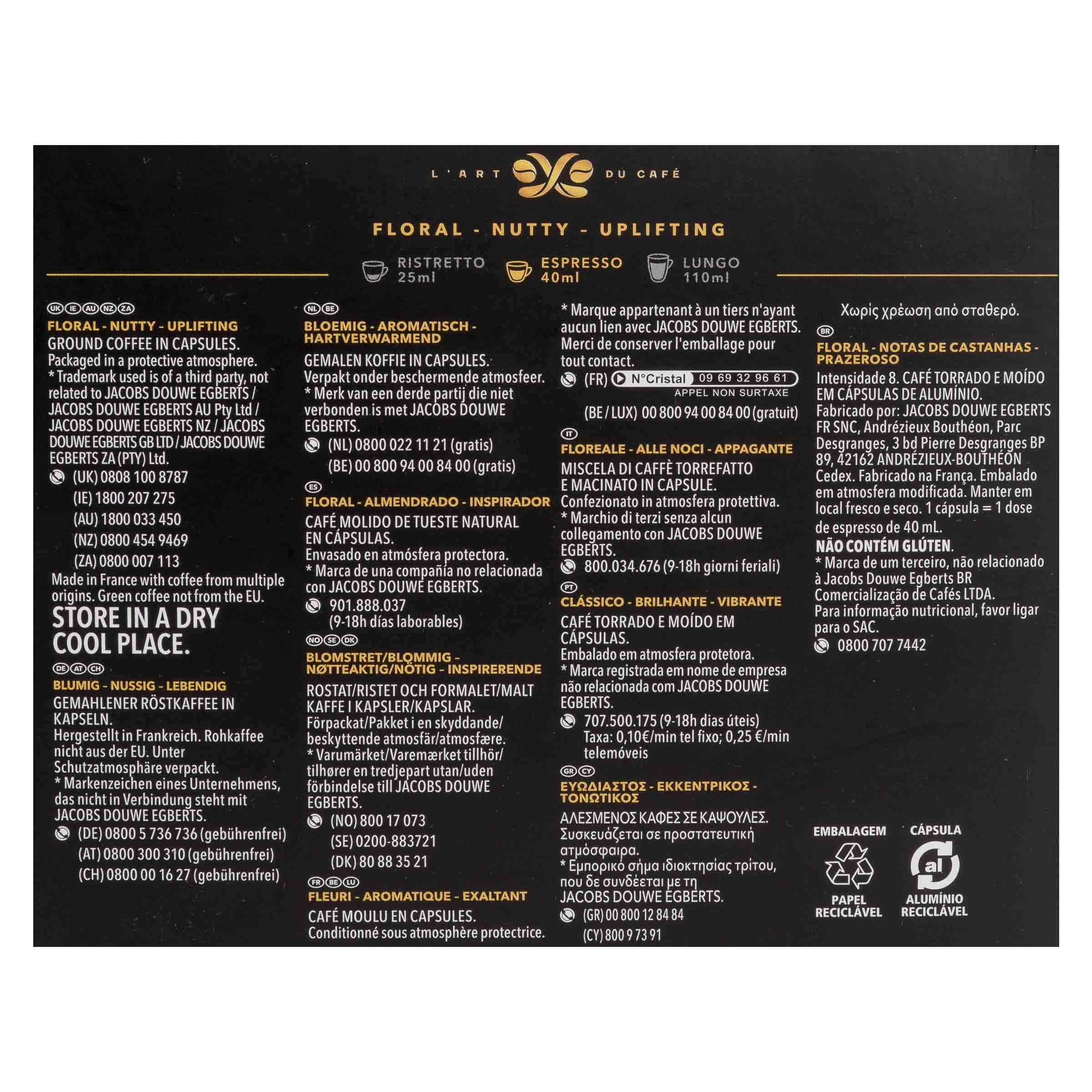 Café espresso sontuoso intensidad 8 L&acute;or 20 cápsulas