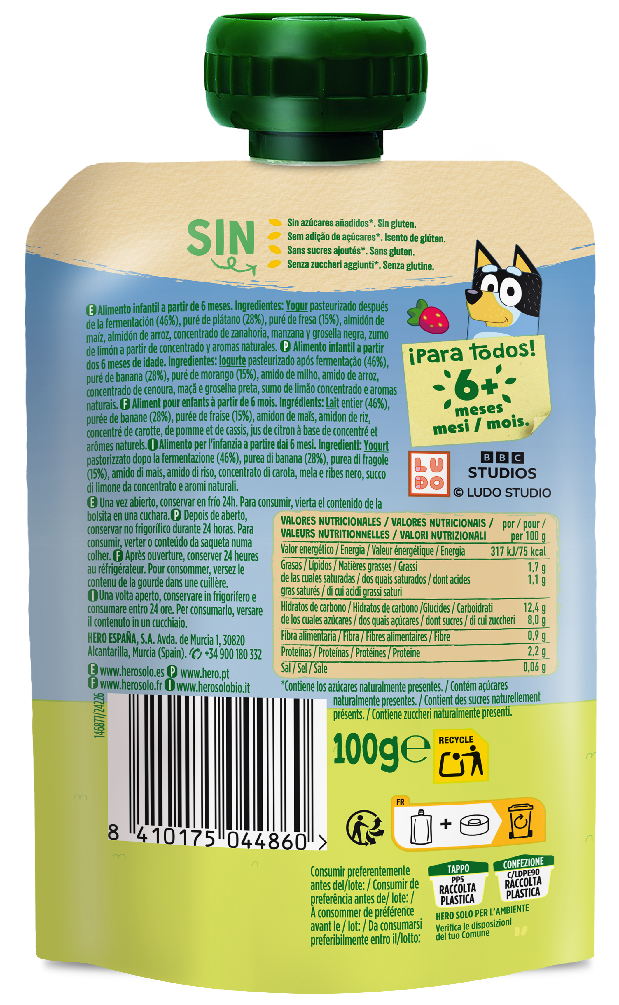Alimento infantil Hero Yogurín con plátano y fresa 100g