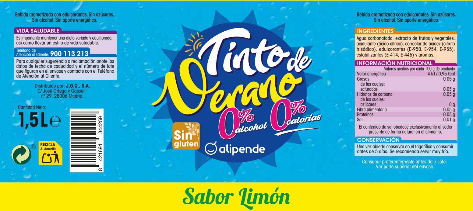 Tinto de verano sin alcohol Alipende 1,5l limón