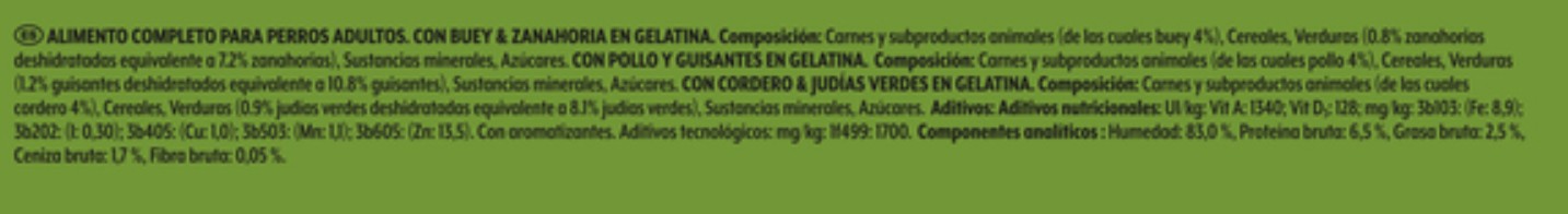 Alimentación de perro adulto con Pollo, Cordero y Buey en gelatina 4x85g