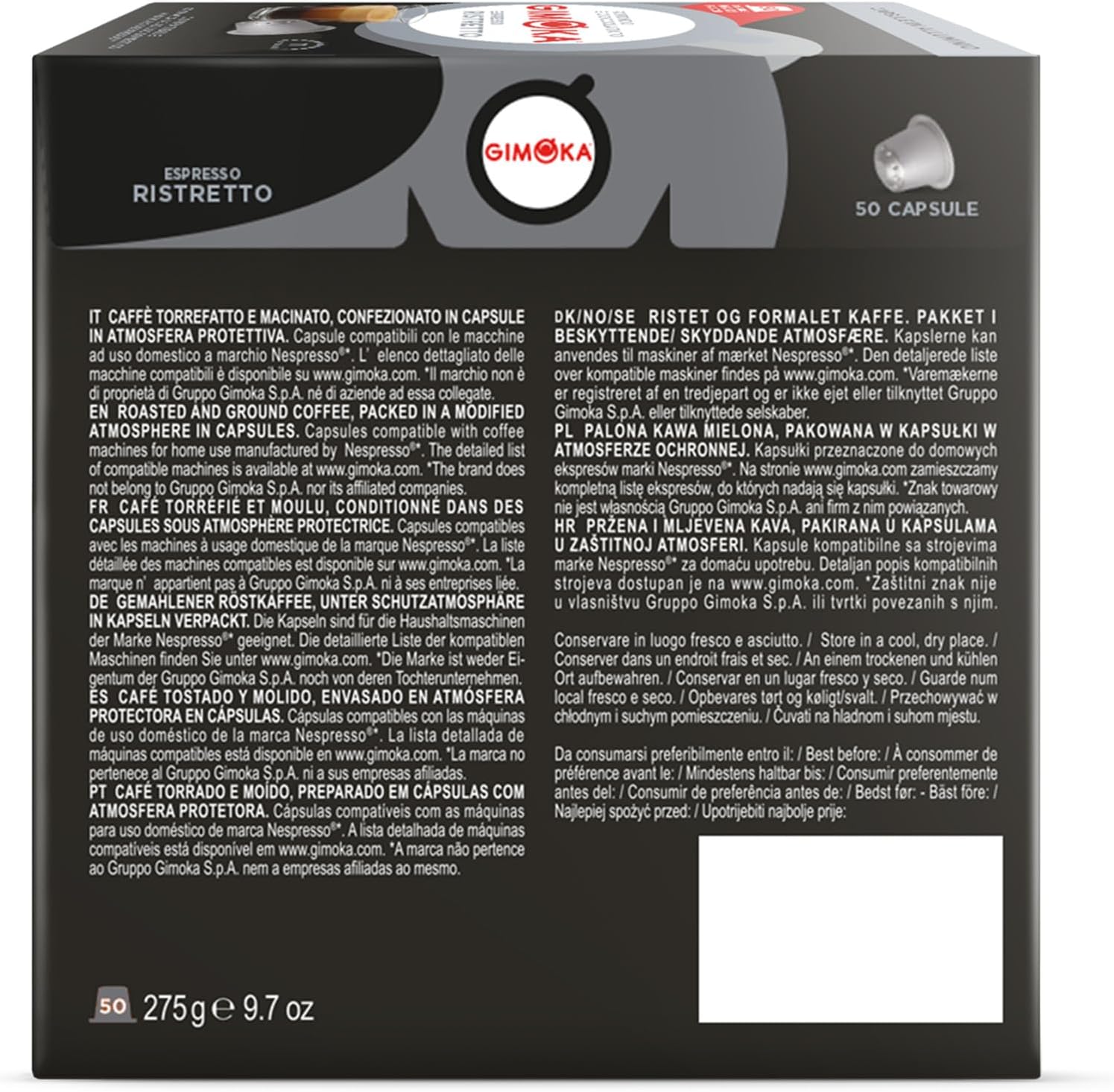 Cápsulas de café compatible con Nespresso espresso ristretto Gimoka 50 cápsulas
