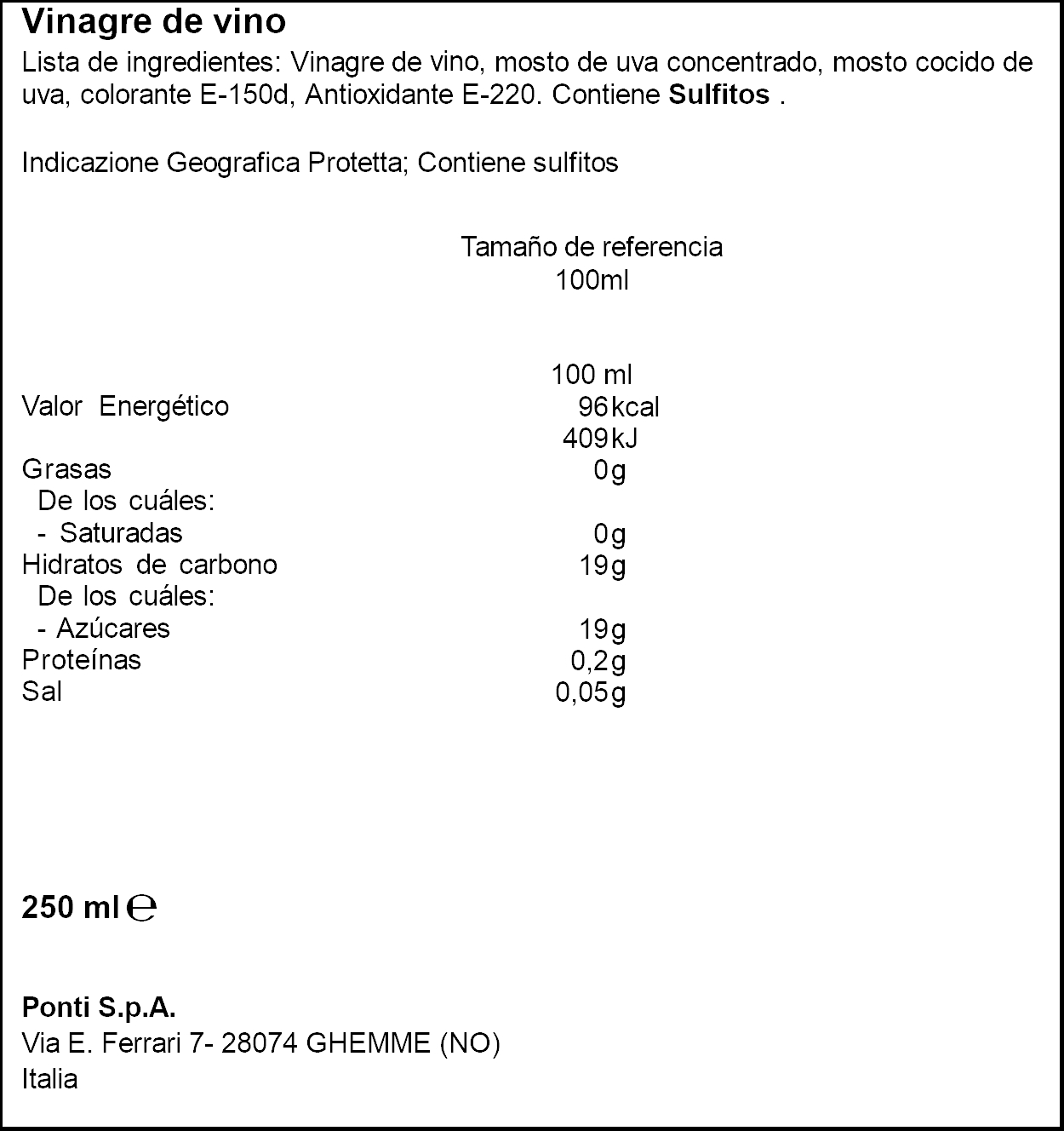 Vinagre balsámico Ponti de modena 250ml