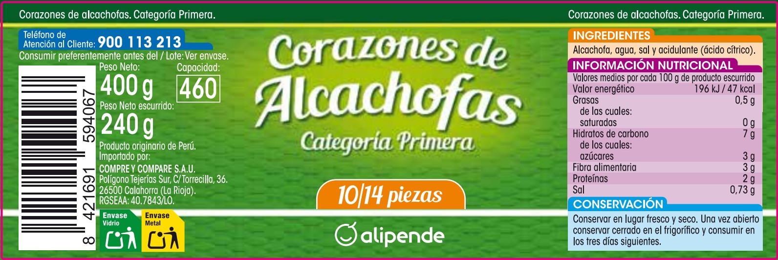 Corazón de alcachofa Alipende 10/14 240g