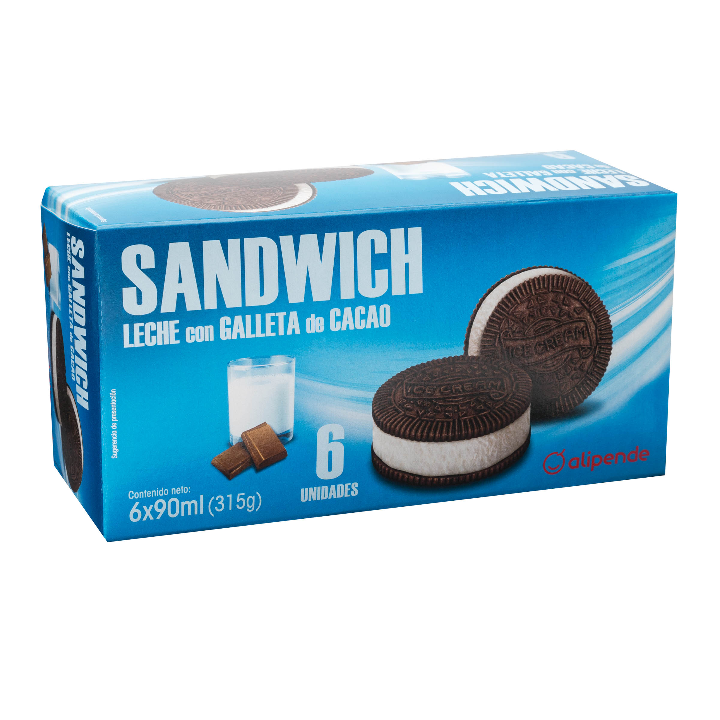 Helado sandwich Alipende 6 uds leche galleta/cacao