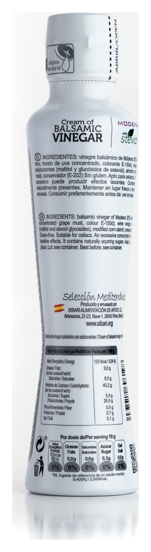 Crema vinagre balsámico módena con stevia Sibari 225g