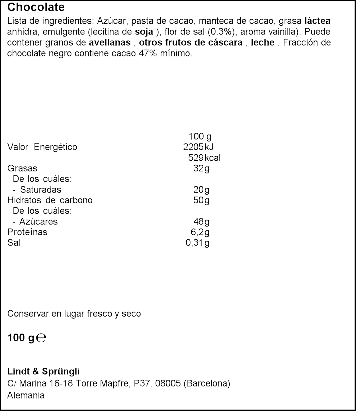 Chocolate negro Lindt excellence 100g flor de sal