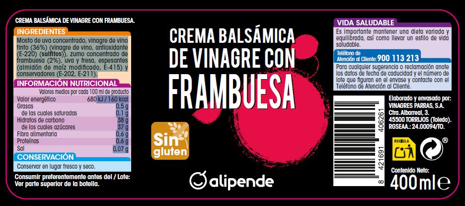 Crema balsámica de vinagre con frambuesa Alipende 400ml