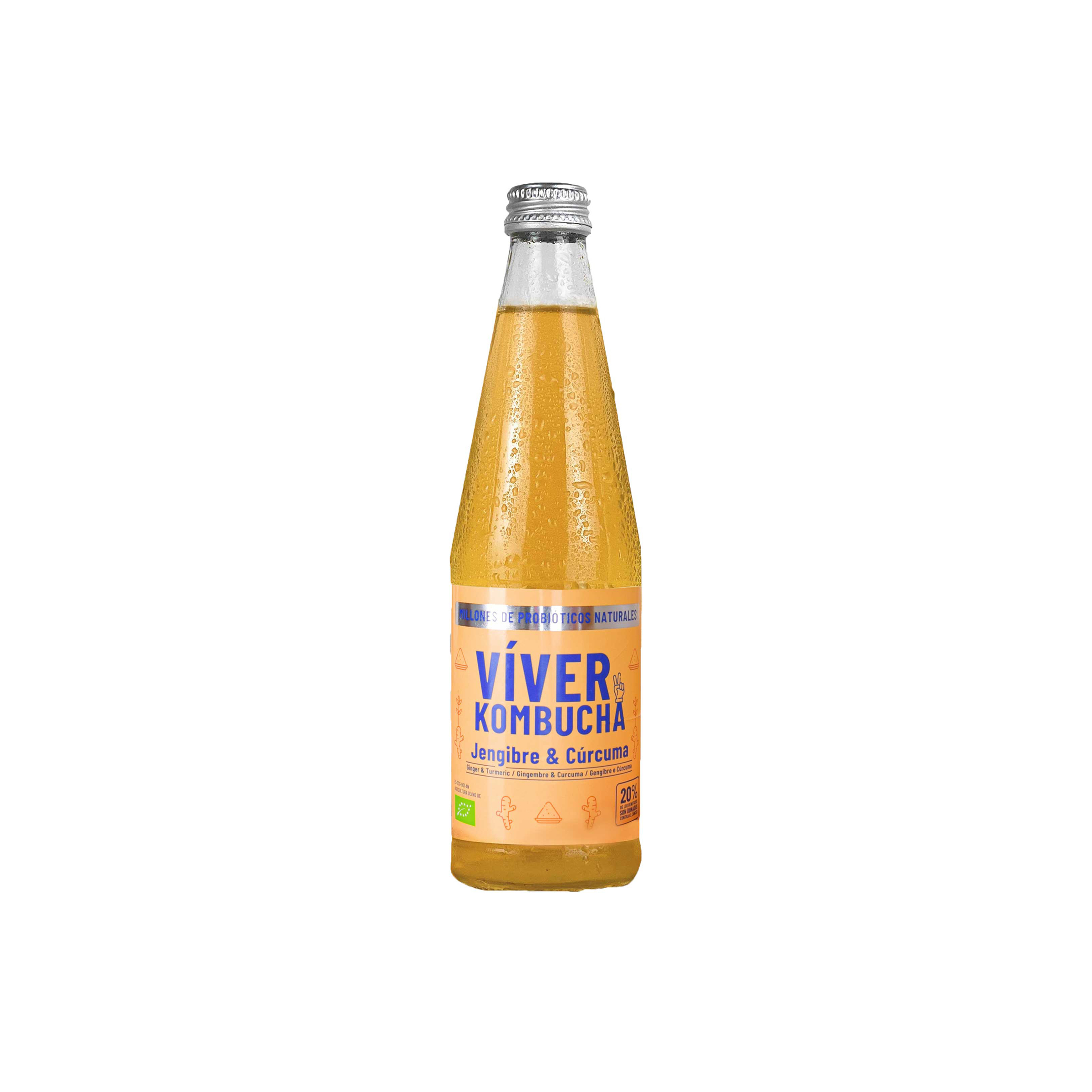 Bebida orgánica kombucha con jengibre y cúrcuma Viver 330ml