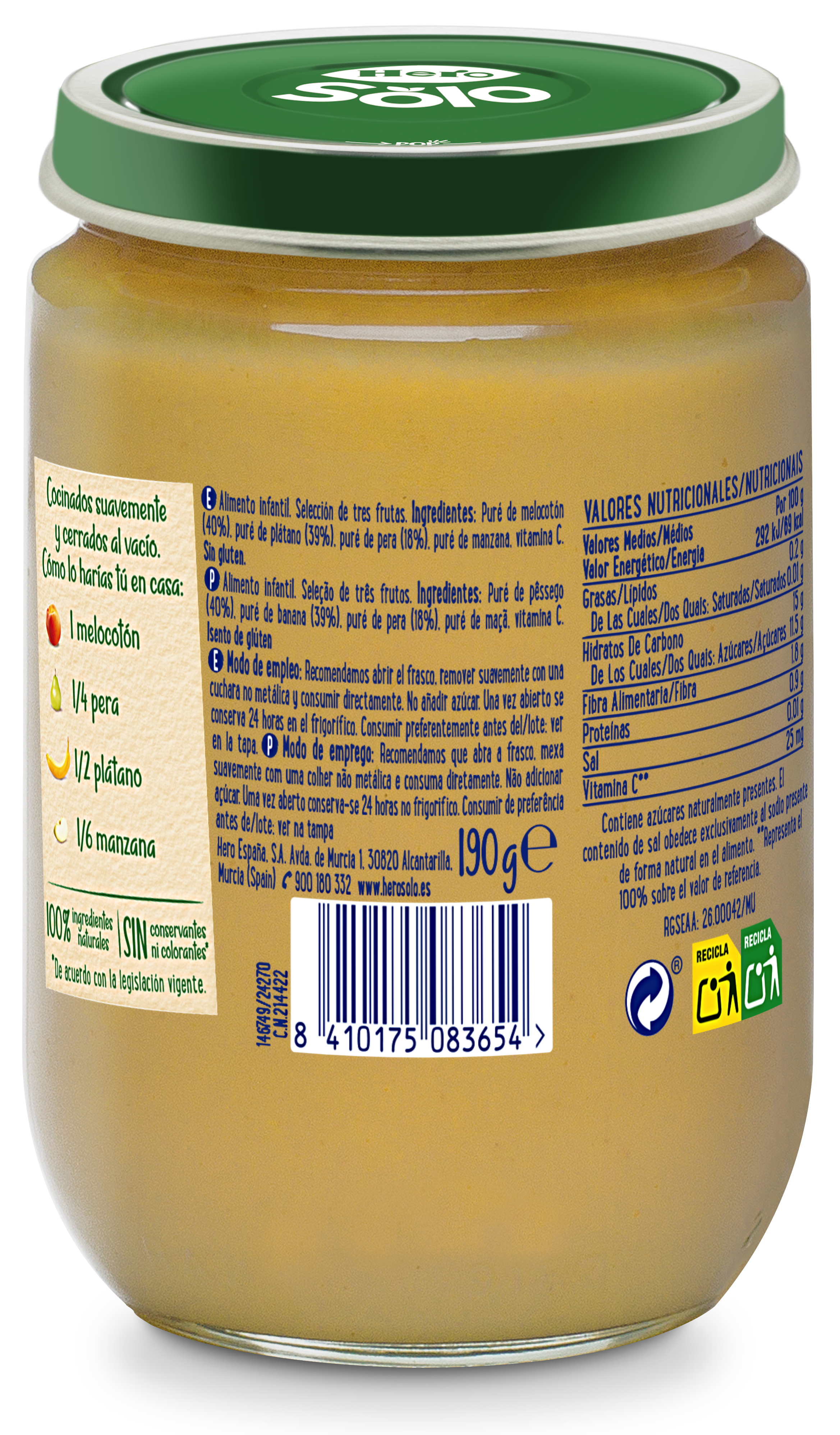 Tarro Hero Solo frutas 190g