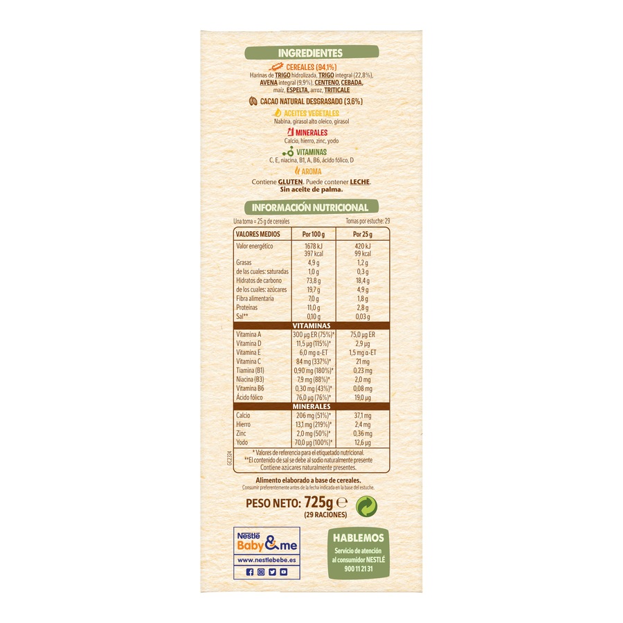 Papilla 8 cereales con cacao Nestlé 725g