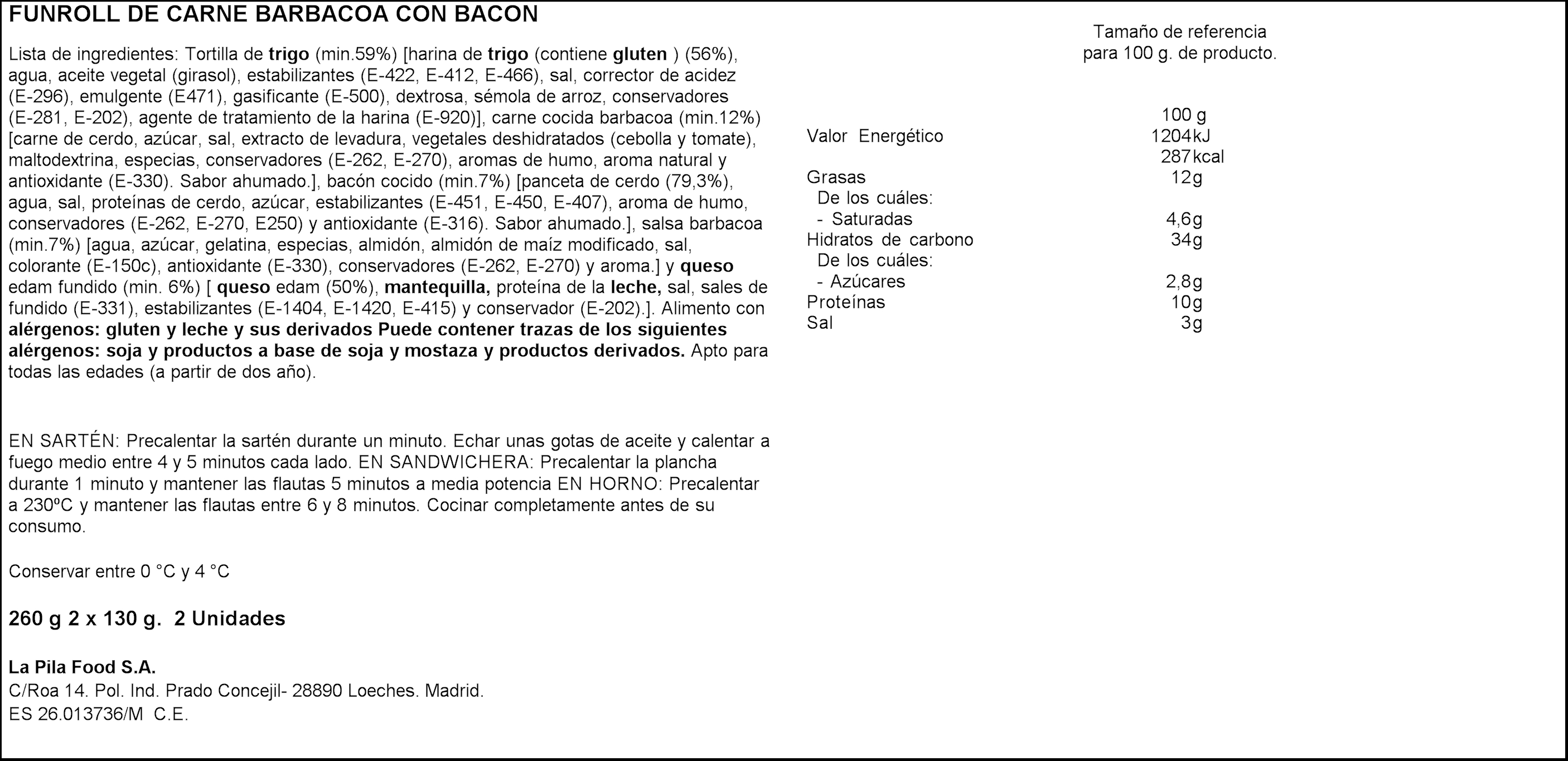 Flautas carne barbacoa con bacon La Broche 260g