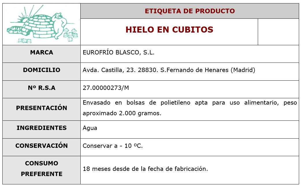 Hielo Eurofrío bolsa 2kg