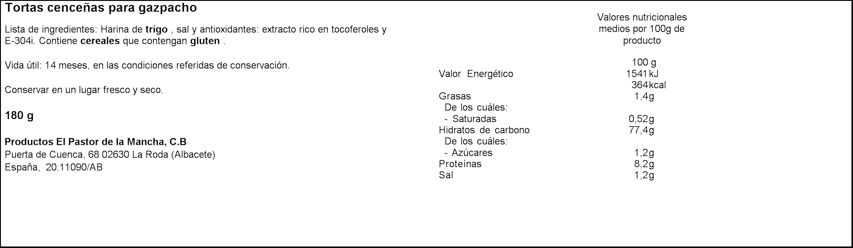 Tortas para gazpacho El Pastor de la Mancha 180g