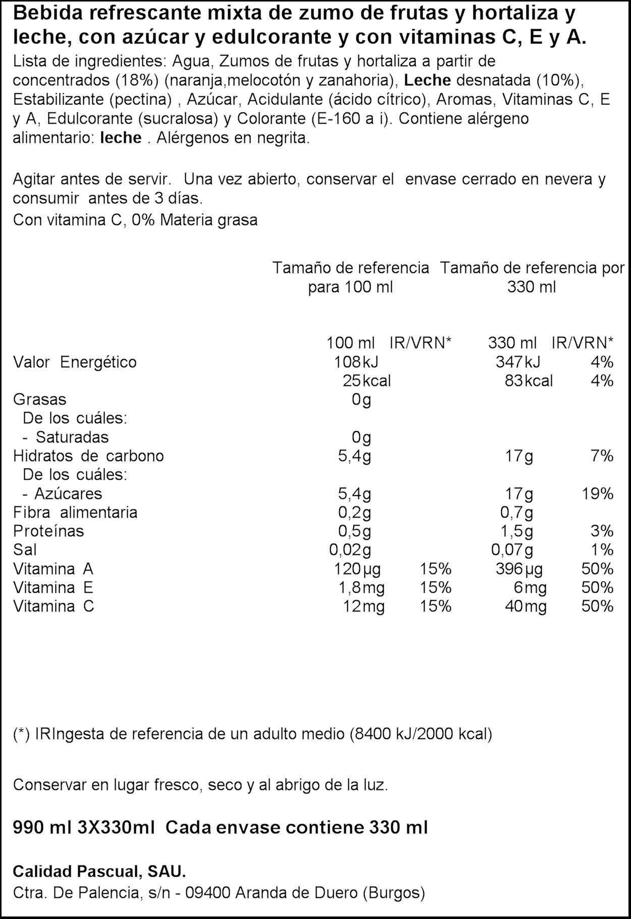 Zumo con leche Bifrutas Mediterráneo pack de 3