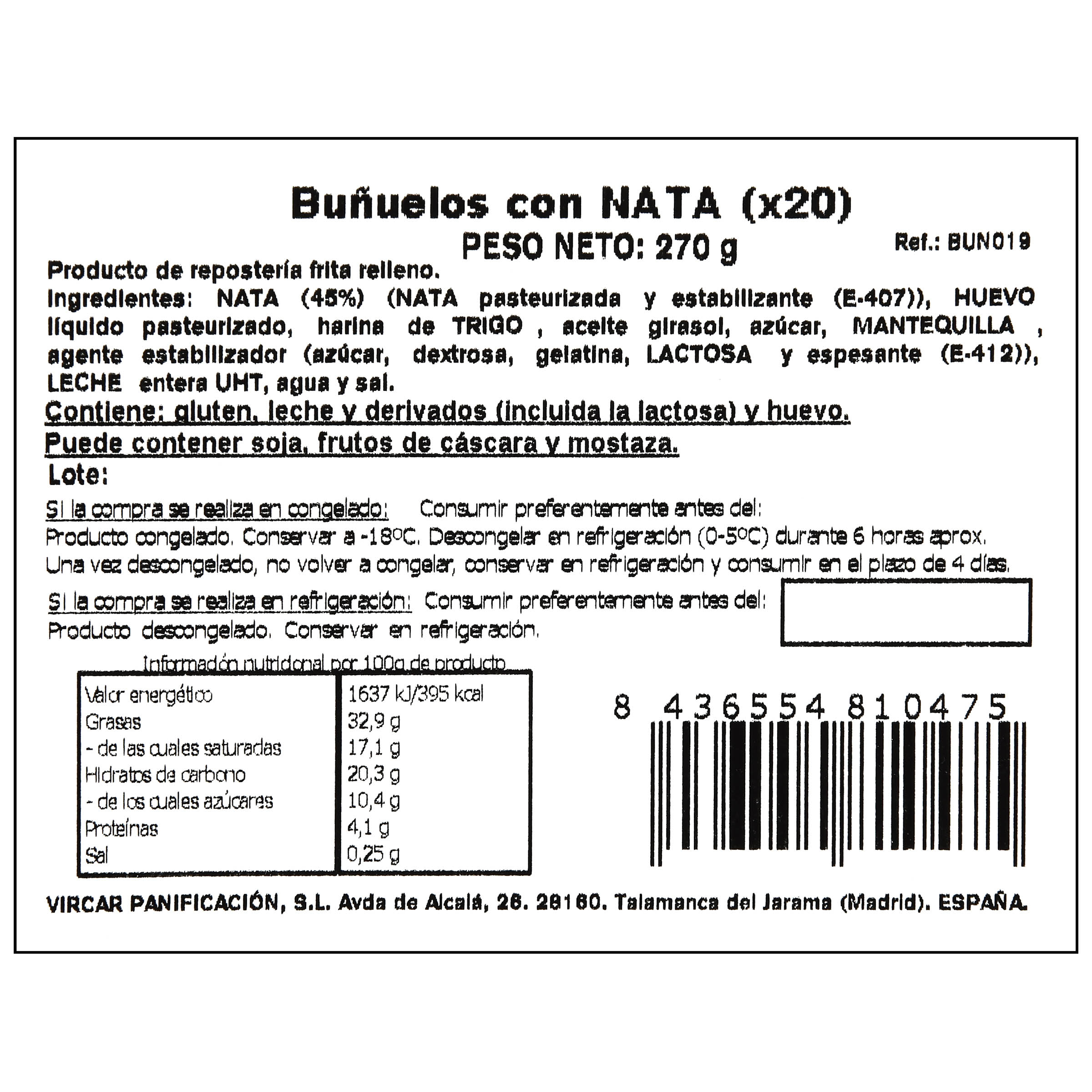 Buñuelos rellenos con nata 270g