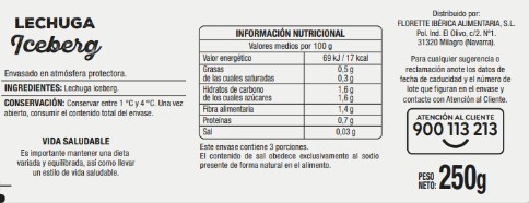 Lechuga iceberg Alipende 250g