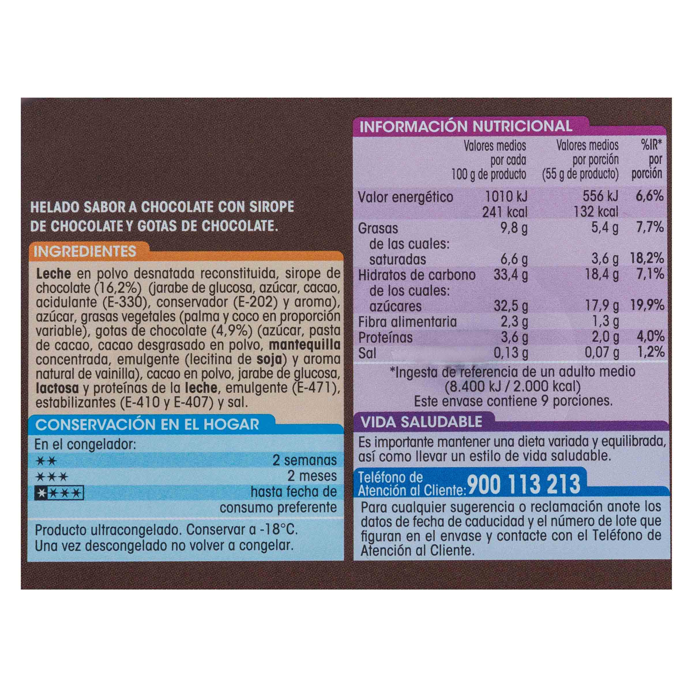 Helado en tarrina Alipende 900ml chocolate con trozos