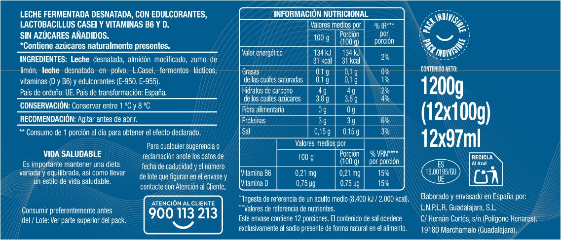 Yogur natural azucarado pack 6 Alipende